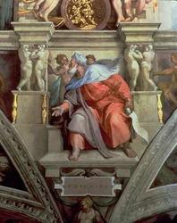 Sistine Chapel Ceiling: The Prophet Ezekiel, 1510 (after restoration)